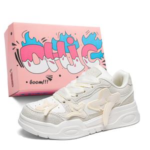 Уникальный эффект цветных блоков, теплые, легкие и дышащие, низкие кроссовки для скейтбординга для женщин OHJC, White