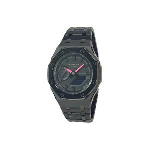 Часы Casio G-Shock Analog-Digital 2100 Series, арт. GA-2100-1A1, черный/розовые стрелки