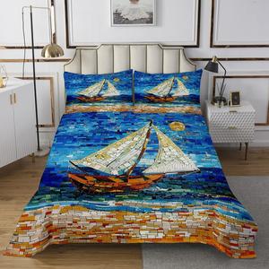 Erosebridal Комплект постельного белья Mosaic Sailboat с абстрактным морским принтом в синих тонах, Blue White
