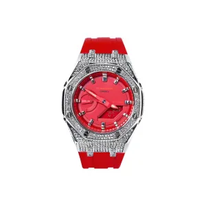 Часы Casio G-Shock Analog-Digital 2100 Series, арт. GA-2100-4A, красный/серебро/стразы