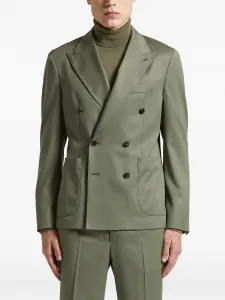 Двубортный пиджак с накладными карманами Peserico, зеленый