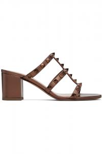 Valentino Garavani Коричневые сандалии-шлепанцы из металлизированной телячьей кожи с заклепками