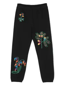 Спортивные брюки с цветочной вышивкой Stella McCartney Kids, черный