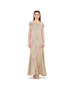 Женское платье с открытыми плечами, воротником-хомутиком и цветочным декором AMRI, коричневый/бежевый