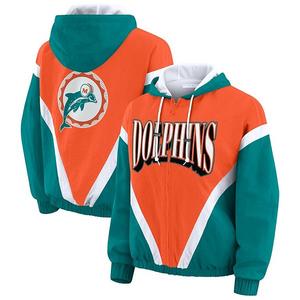 Женская оранжево-бирюзовая худи-ветровка Miami Dolphins Retro Crinkle на молнии Wear By Erin Andrews