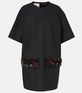 Мини-платье из смесовой шерсти с пайетками Plan C, Anthracite Melange