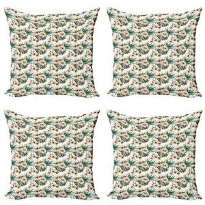 ABAKUHAUS Vintage Набор чехлов для подушек (4 предмета), романтический цветочный узор джунглей, современная двусторонняя цифровая печать, 40 см x 40 см, многоцветный