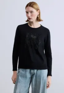 Свитер с длинными рукавами и круглым вырезом, украшенный стразами и логотипом. Dkny, Black