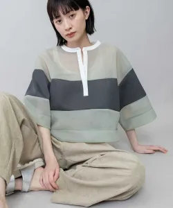 Пуловер с воротником-стойкой из прозрачного картона и сетки