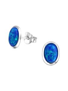 Alexander York Серьги-гвоздики с опалом голубого цвета из серебра 925 пробы, комплект из 2 штук