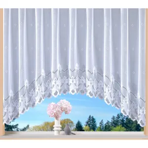 Штора Weimar с кулиской; шумопоглощающая; отталкивающая холод; отталкивающая тепло, 1 шт., жаккард, С-образная, цветочная, полупрозрачная, подножие, кайма, тюль Weckbrodt, белый