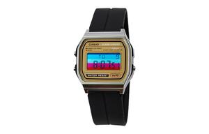CASIO Часы мужские с кварцевым механизмом Retrofit Series, силиконовый ремешок, циферблат gold