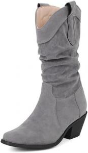 Повседневные женские ботильоны с низким каблуком, сапожки на резинке, массивный каблук, ковбойские ботильоны, праздничные, на широкую икру, модные ZJWBB, Grey