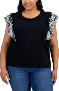 Женский топ Tommy Hilfiger с вышитыми люверсами и рукавами-крылышками, Black