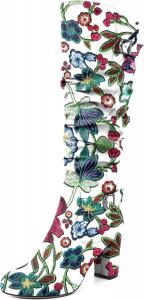 Женские высокие сапоги Zamikoo на толстом каблуке, с расслабленным верхом, до колена, округлый носок, металлическая пряжка, боковая молния, высокий каблук 3,5 дюйма, Floral-Embroidered