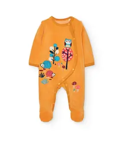 Детский велюровый комбинезон с длинным рукавом Boboli, горчичный