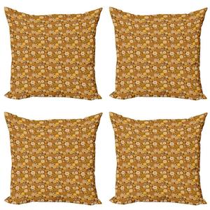 ABAKUHAUS Желто-коричневый комплект чехлов для подушек (4 предмета), круглая ромашка в стиле ретро, ​​современная двусторонняя цифровая печать, 45 см x 45 см, янтарно-темно-желтый