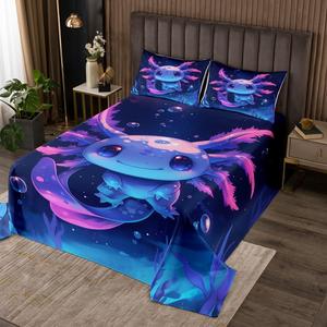 Erosebridal Комплект постельного белья Cute Axolotl с мультяшными аксолотлями в фантазийном синем морском стиле, Purple Blue