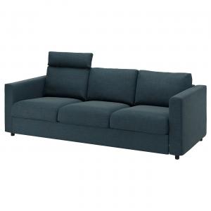 3-местный диван VIMLE IKEA, цвет with headrest/hillared dark blue