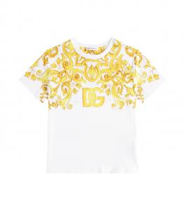 Футболка из хлопкового джерси с майоликой Dolce&Gabbana Kids, Mix Maiolica Giallo