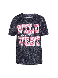 Женская футболка черного цвета с разноцветными вставками faina