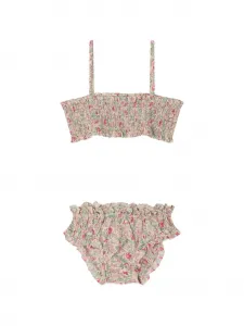 Купальник с оборками и цветочным принтом Bonpoint, бежевый