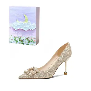 ROBINHOOD Женские туфли на высоком каблуке Шампань/Серебро - Шампань [Фиолетовая галактика] в коробке, цвет Champagne[Purple Galaxy]Box