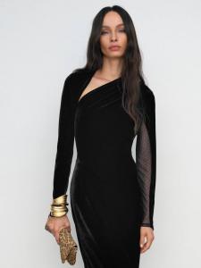Petite Kass платье миди из бархата с прозрачными вставками Reiss, Black