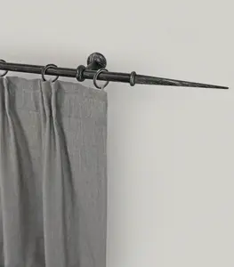 Карниз для штор GARESA "ESPERANCA", 1 направляющая, желаемая длина, комплект для штор в стиле рустик, выдвижной, кончик кнопки, с кольцами 180 см, Ø16мм, черный