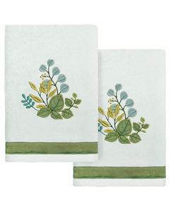 Набор из двух полотенец для рук из турецкого хлопка с вышивкой Botanica Linum Home, цвет aqua