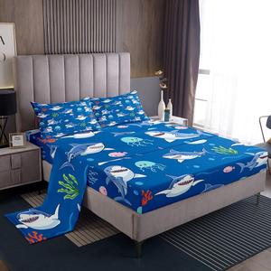 Erosebridal Комплект постельного белья Kids Shark с милыми мультяшными акулами и морскими обитателями из мягкого материала, Pink Blue