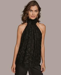 Женский оригинальный топ-халтер с выгоревшим рисунком Donna Karan New York, Black/gold