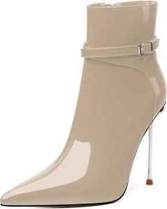 Женские ботильоны на высоком каблуке WAYDERNS с острым носком, лаковые, каблук-стилет 4,3 дюйма, с боковой молнией, сексуальные короткие ботинки для вечеринок и свиданий, Nude