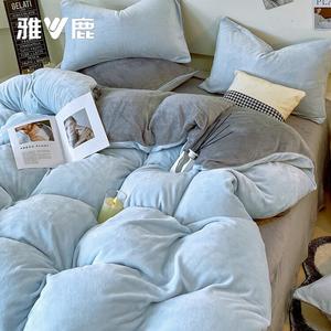 Yalu Комплект постельного белья 4 предмета, простыня 200 см, пододеяльник 220x240 см, небесно-голубой + джентльмен-грей