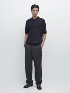 Вязаный свитер-поло из мериносовой шерсти Massimo Dutti, navy blue