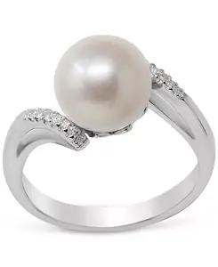 Кольцо-Завиток с культивированным пресноводным жемчугом (8-1/2 мм) и бриллиантом (1/20 карата) из стерлингового серебра Macy'S, silver