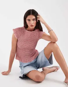 ONLY топ с короткими рукавами и оборками по краю в красном клетчатом цвете