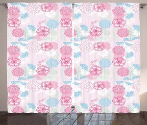 Штора ABAKUHAUS в деревенском стиле с цветочным рисунком, листьями и бутонами плюща, универсальная ленточная штора для гостиной с петлями и крючками, 280 x 245 см, светло-зеленый с нежно-голубым оттенком Abakuhaus