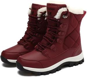 Женские утепленные зимние ботинки - водонепроницаемые и готовые к снегу, с теплой подкладкой для походов, работы и повседневной носки, стильный и удобный дизайн Obnoxi, Wine Red