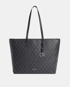Сумка-шоппер с монограммным принтом и двойной ручкой Calvin Klein, черный