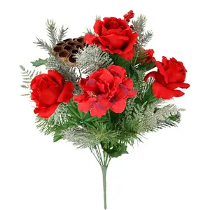 И.ГЕ.А. Букет искусственных цветов «Букет роз/гортензий», еловые ветки лотоса Новогоднее украшение Рождественские букеты цветов декоративные цветы I.Ge.A., красный