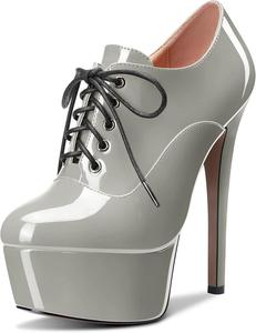 Женские ботильоны HEUIVZAR с коротким голенищем, высокой шпилькой, закрытым носком, лакированные, на шнуровке, каблук 15 см, Grey