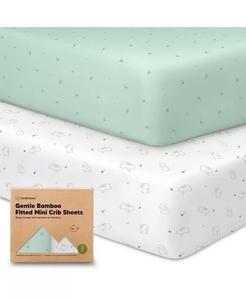 Комплект из 2 мини-простыней для кроватки, комплект простыней Pack and Play, пакет N игровых простыней, органический чехол для простыни для кроватки KeaBabies, зеленый