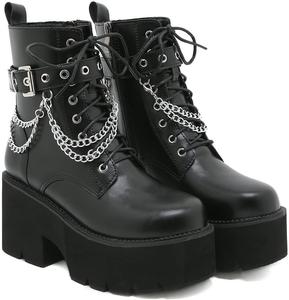Женские готические ботинки на платформе с застежкой на шнуровку, заклепками, средней высоты, мотоботинки, модные ботильоны на блочном каблуке Generic, A
