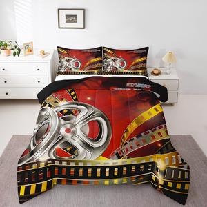 Erosebridal Комплект постельного белья Home Theater Decor в кинематографическом стиле с глиттером красно-черного цвета, Multi 10