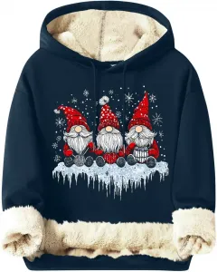 Рождественский худи для мужчин 2024, утепленный шерпой, с новогодним принтом