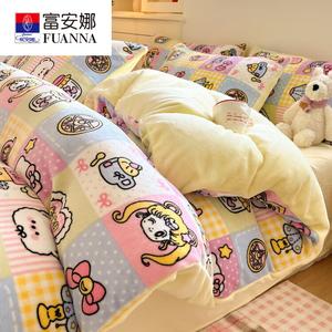 Fuanna Комплект постельного белья из 3 предметов (простыня, пододеяльник, наволочка) для матраса 150х200 см, молочный бархат, цвет Girly