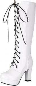 Женские ботфорты на платформе со шнуровкой, высокие каблуки, длинные ботильоны для ночного клуба и вечеринок, модные, больших размеров Generic, White