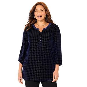 Женская плюс сайз бархатная туника Catherines, Black Houndstooth
