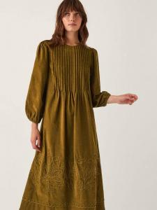 Joyce платье миди с вышивкой pintuck из вельвета Monsoon, Chartreuse